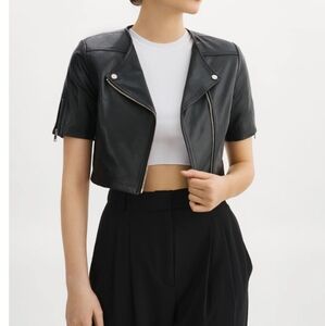 LAMARQUE Kirsi Cropped Short Sleeve Black Leather Biker Jacket Size S